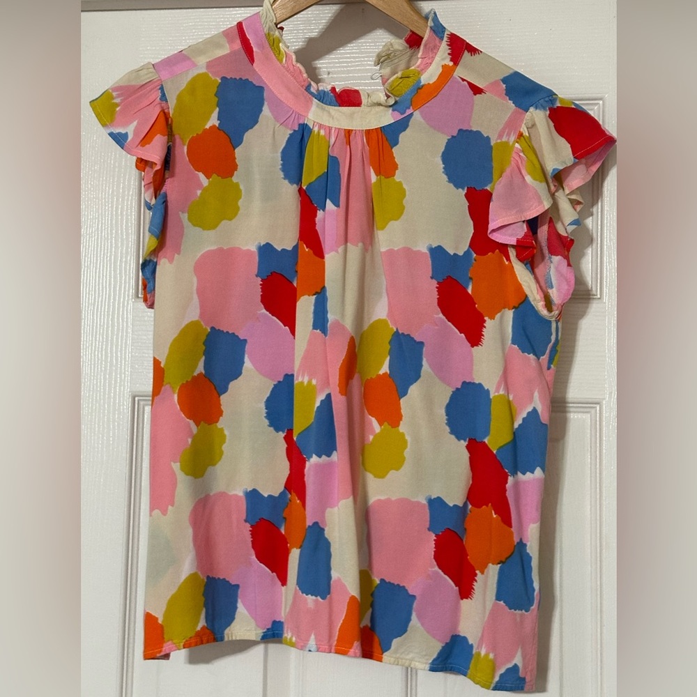 Impression multi colored ruffle sleeve top